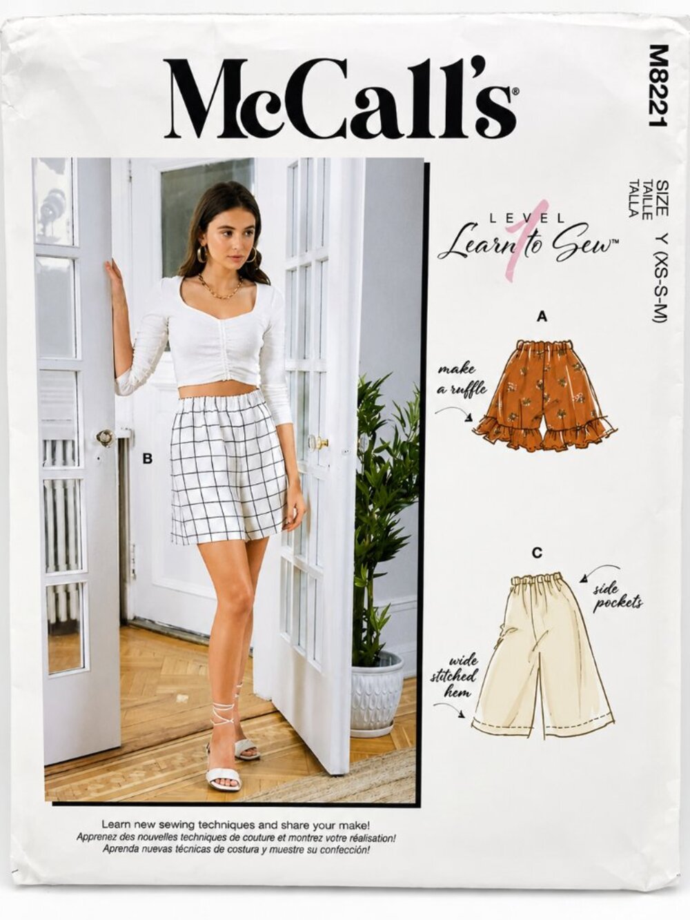 McCall’s M8221 Learn to Sew Shorts Pants Sewing Pattern Size XS-S-M NWT